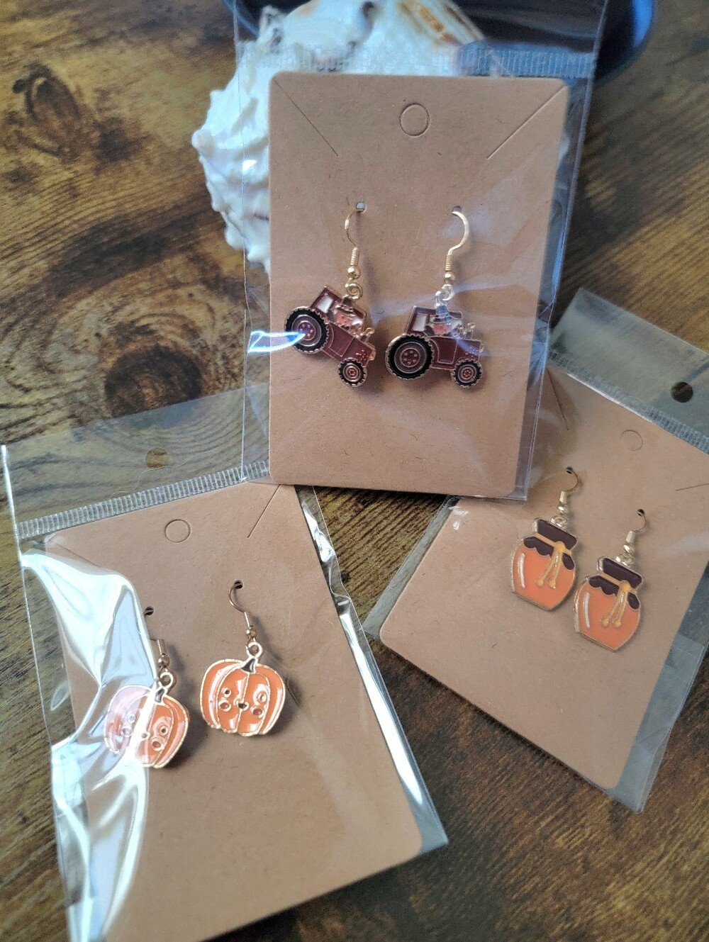 3pcs Fall Earrings Pumpkin & Tractor Dangle Earrings - Orange